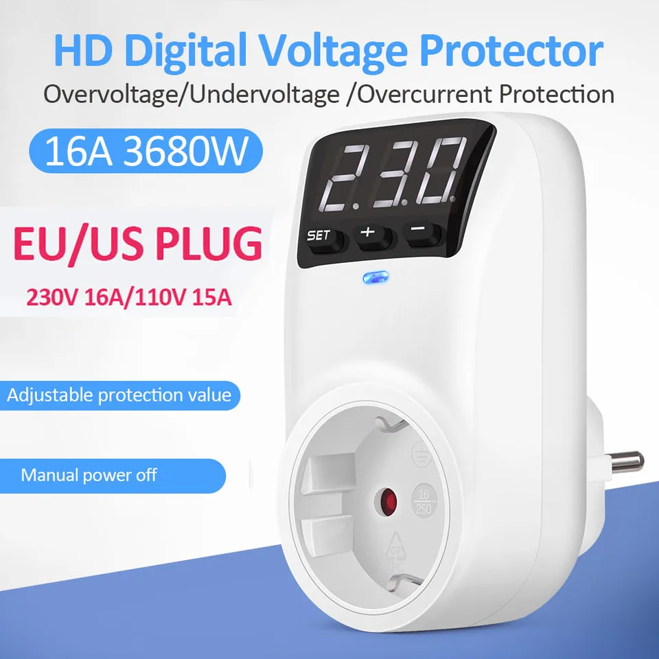 16A 3680W Spannungsschutz Steckdose Mit Digitalanzeige - Schutz Für Kühlschrank & Klimaanlage