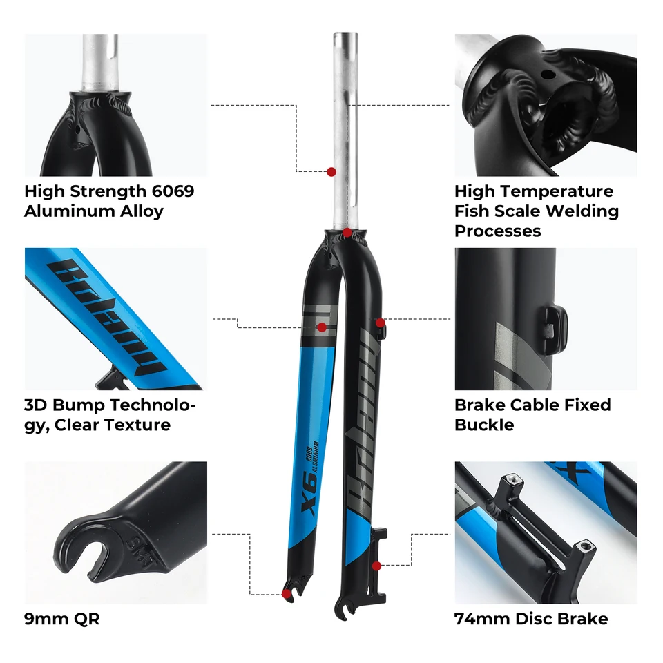 Bolany Uncoated Forks BOLANY Aluminum Alloy Rigid MTB Fork Fits