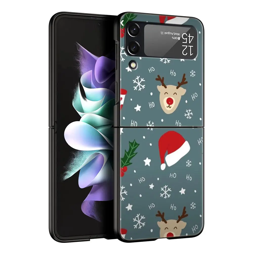 Luxury Black Hard Shell Folding Phone Case - Christmas Santa Claus Design