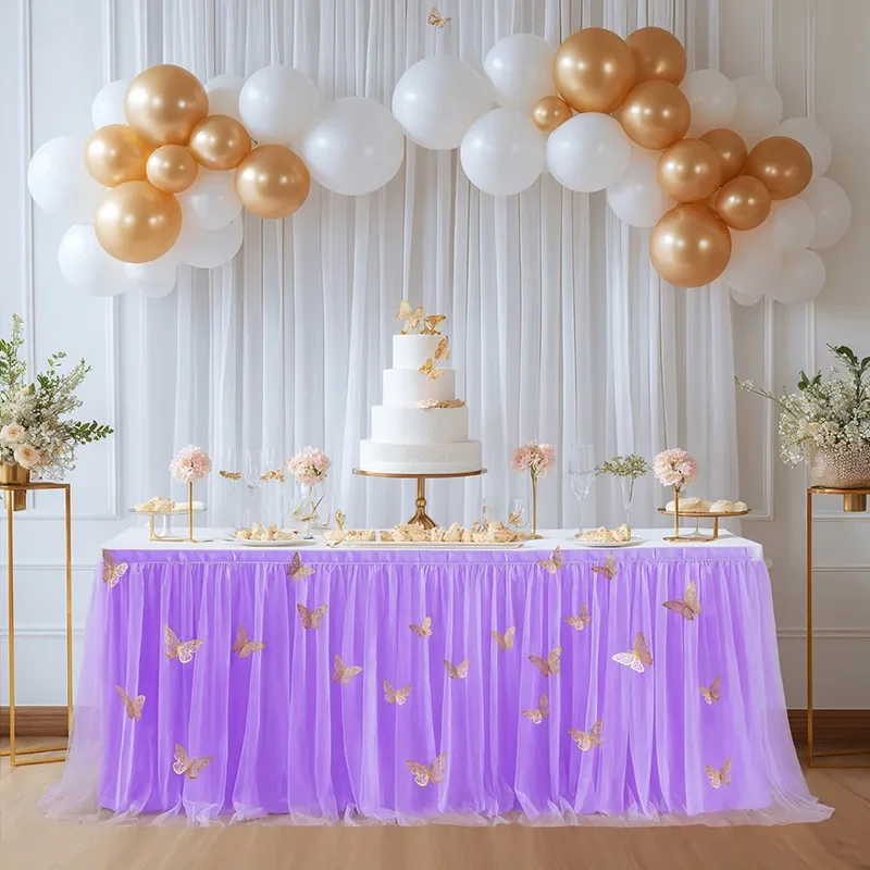 Original Color Blocking Pleated Chevron Skirt 3D Butterfly Pattern European Style Wedding Birthday Party Family Home Decoration