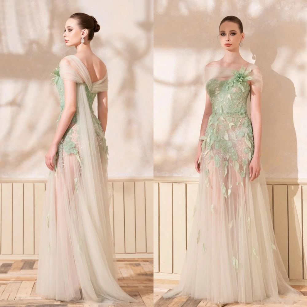 Yipeisha Prom Dress Simple High Quality Strapless A-line Evening  Flower Tulle Organza Floor Length Custom