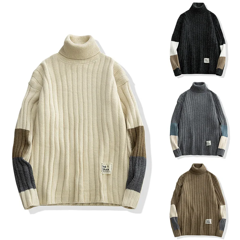 

Men Turtleneck Sweater Pullover Jacquard Knitting Sweater Men Turtle Neck Casual Male Sweater Autumn Winter Elastic Sweaters Men
