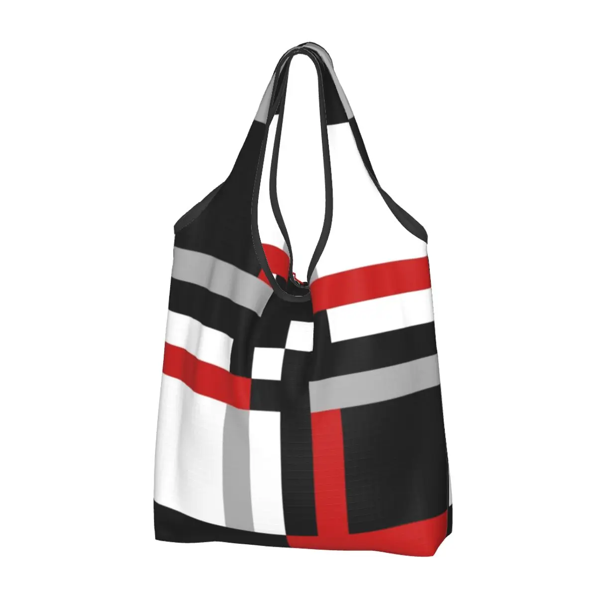 

Kawaii Geometric Pattern Shopping Tote Bag Portable Abstract Stripes Colorful Groceries Shopper Shoulder Bag