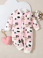 Autumn And Winter Baby Girls Super Soft Flannel Long Sleeve Trousers Onesie Comfortable Soft Cute Panda Print Clothing 1
