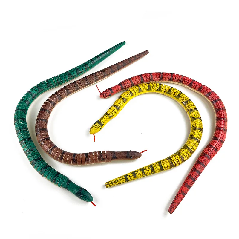 1Pcs Fun Simulation Wooden Small Snakes Flexibility Fake Bendy Snake Toy Novelty Children Trick Toy Kids Party Festival Gift