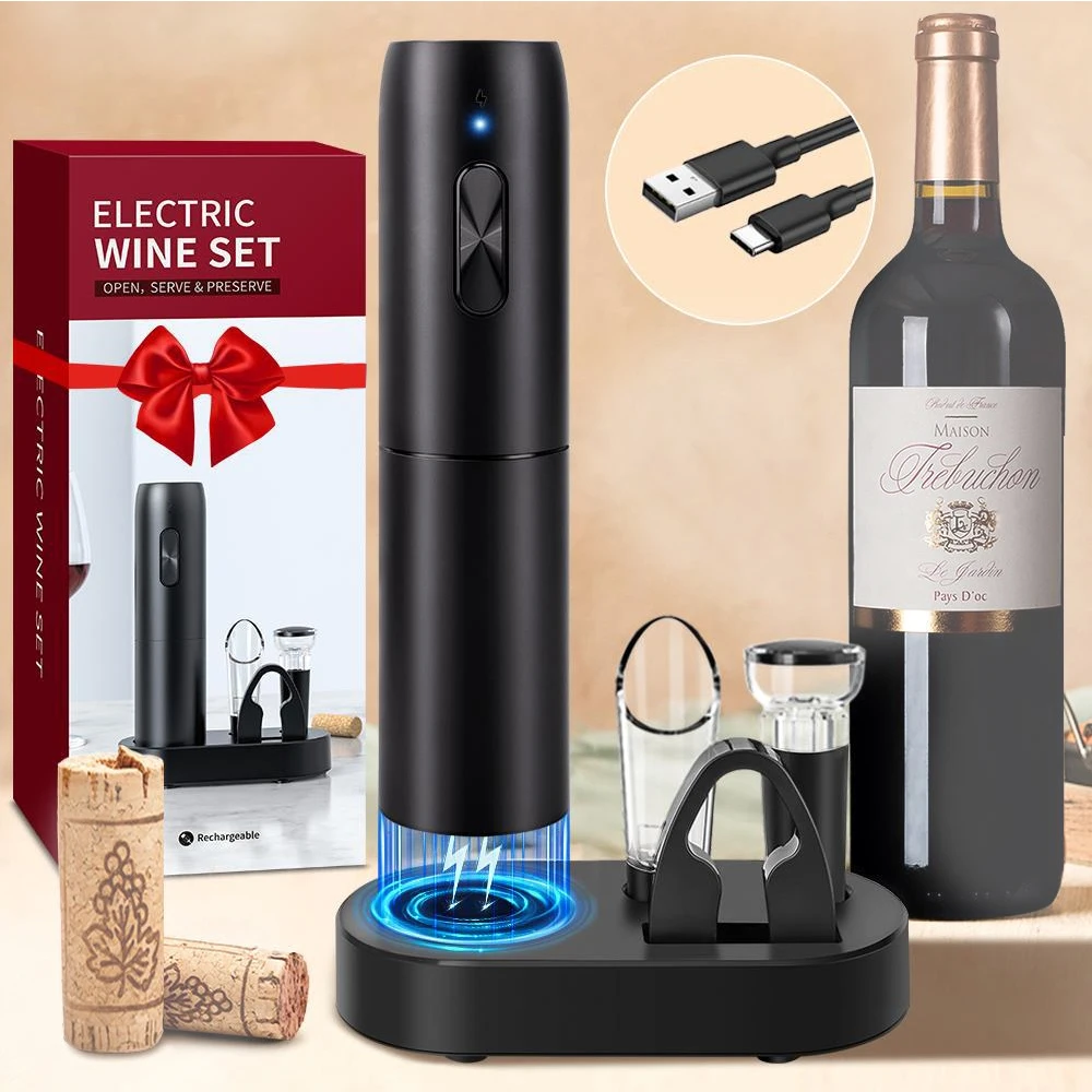 portable automatic wine opener set battery or base rechargeable style  electric wine corkscrew colorful package - AliExpress