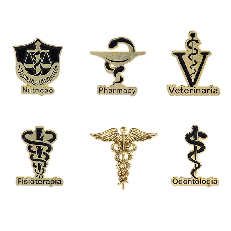 Odontologia Fisioterapia Veterinärmedizinisches Symbol Caduceus Schlange Emaille Pins Medizinische Gesundheitsabzeichen Brosche Geschenk für Arzt Krankenschwester