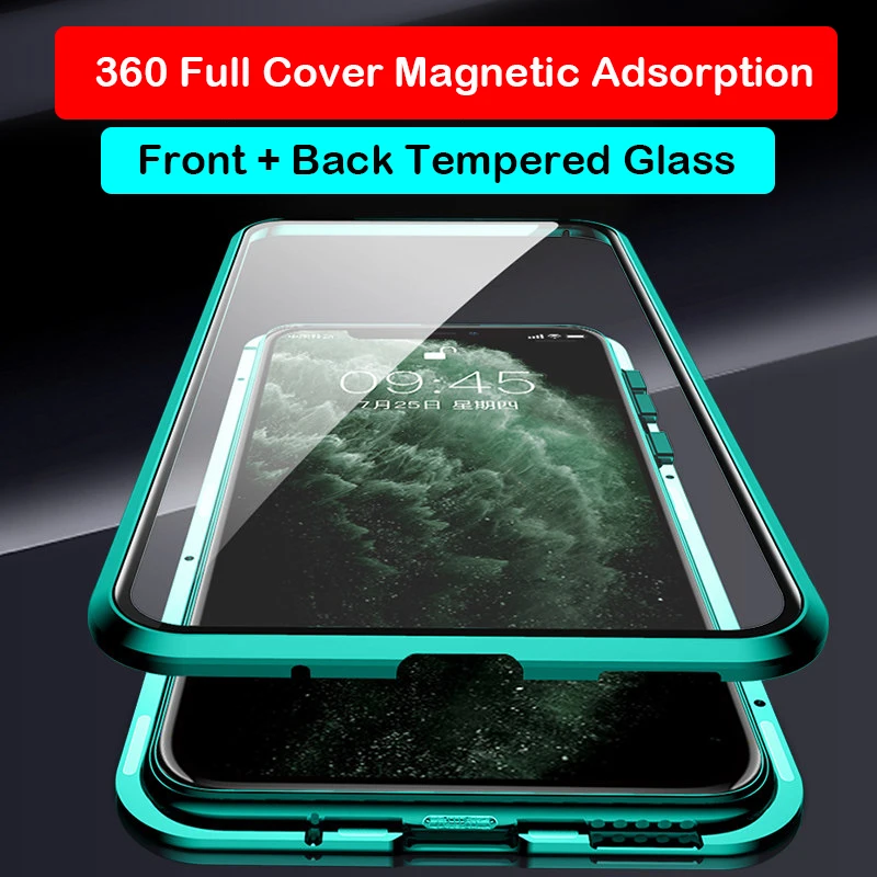 Coque 360 Magnetic Case For iPhone 13 Mini 12 Pro MAX 11 15 14 Case Metal  Bumper Tempered Glass Cover Camera Lens Protector Film