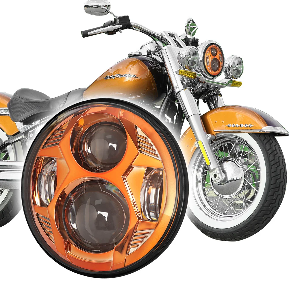 Faro Led Rotondo Arancione Da 5.75 "Compatibile Con Harley Street 500 750 Xg 500 750 V-Rod Night Rod Faro Moto