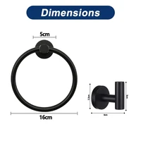 ชุดห่วงแขวนผ้าเช็ดตัวในห้องน้ำ 3 ชิ้น พร้อมตะขอแขวนผ้าเช็ดตัว 2 อัน ติดผนัง สีดำ อุปกรณ์ฮาร์ดแวร์สำหรับห้องน้ำ 6