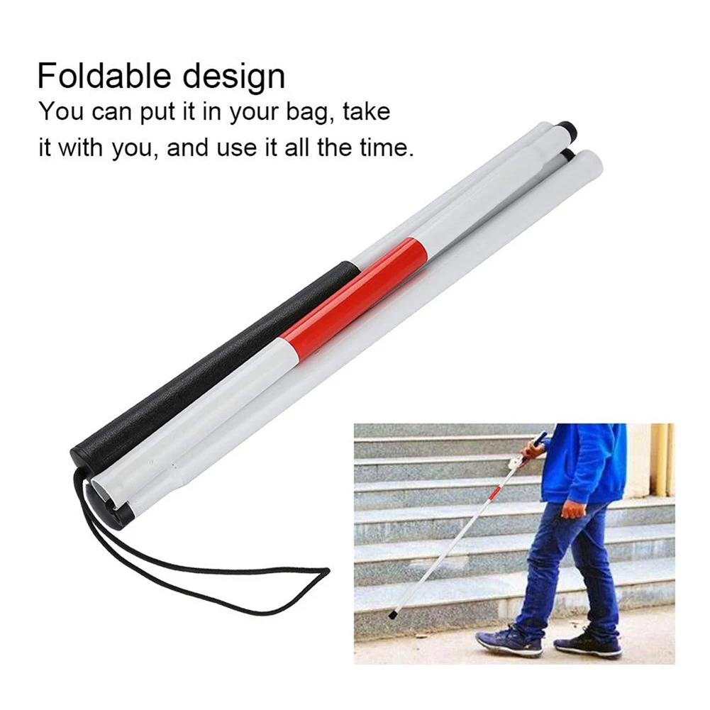 Folding Blind Cane Aluminum Walking Stick Crutch Reflective Blind Walking Stick Crutch Cane For Visually Impaired About 124 Cm 2