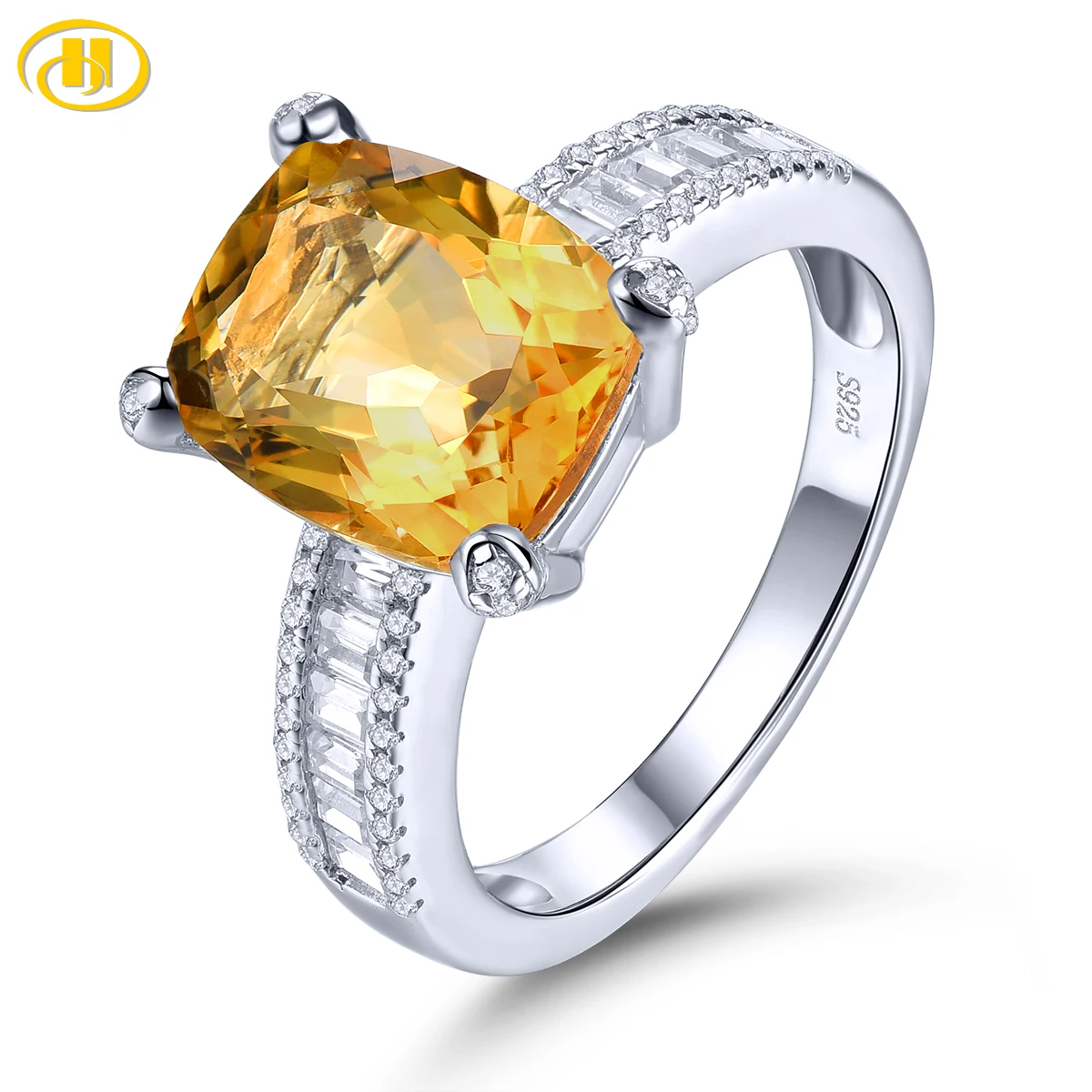 Natural Citrine Sterling Silver Rings 3 Carats Genuine Yellow Citrine Cushion Cut Classic Special Style Women Business Jewelry