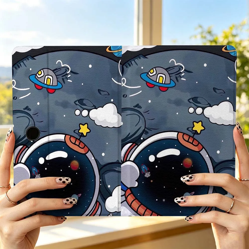 Cartoon Astronaut Cute Tablet Case with Pen Tray, Fits Various Sizes