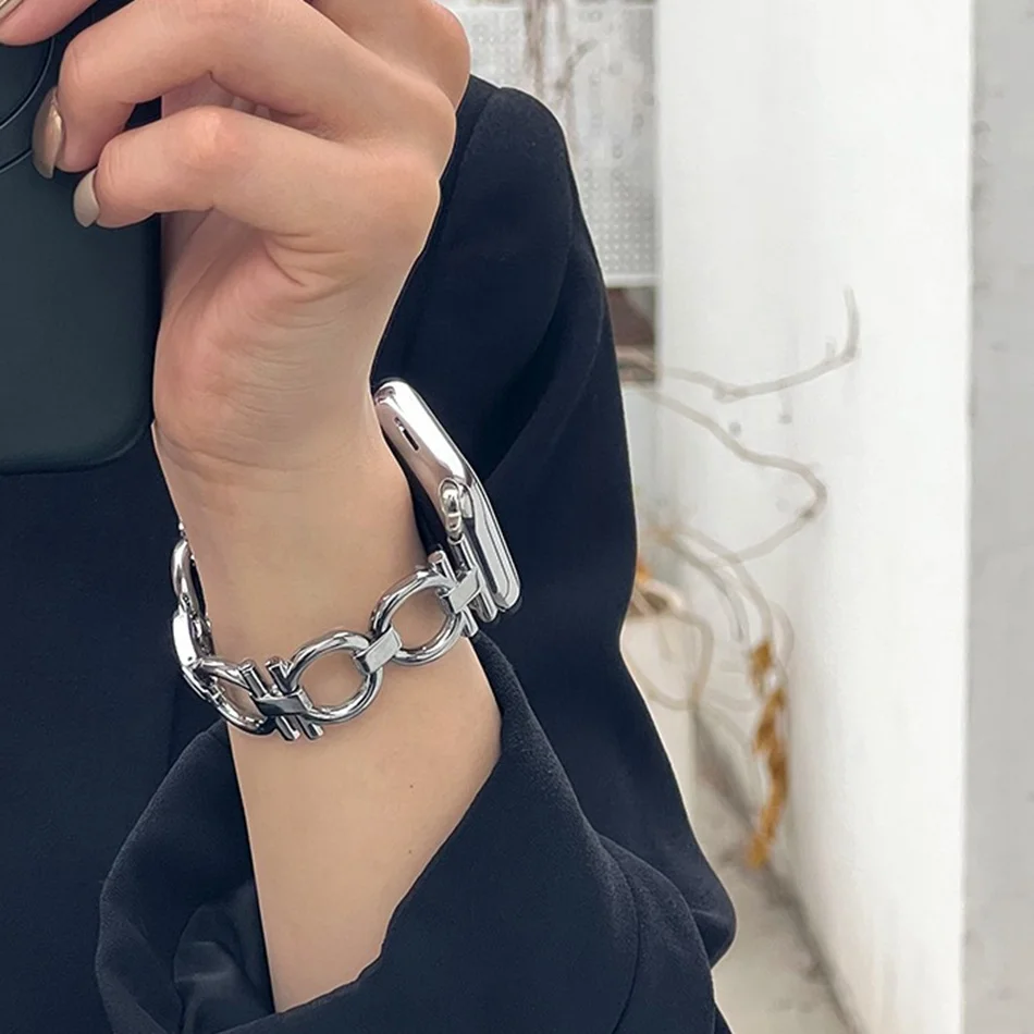 애플 워치 Uitra 8 7 용 메탈 스트랩, 패션 서클 체인 시계 밴드, iWatch 시리즈 6 5 SE 4 3 용, 49mm, 45mm, 44mm, 42mm, 40mm, 38mm