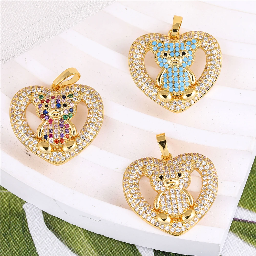Juya handgemachte 18 Karat echt vergoldet Zirkonia Tier Bär Panda Liebe Herz Charms für DIY Mode Anhänger Schmuck herstellung – Detail 5