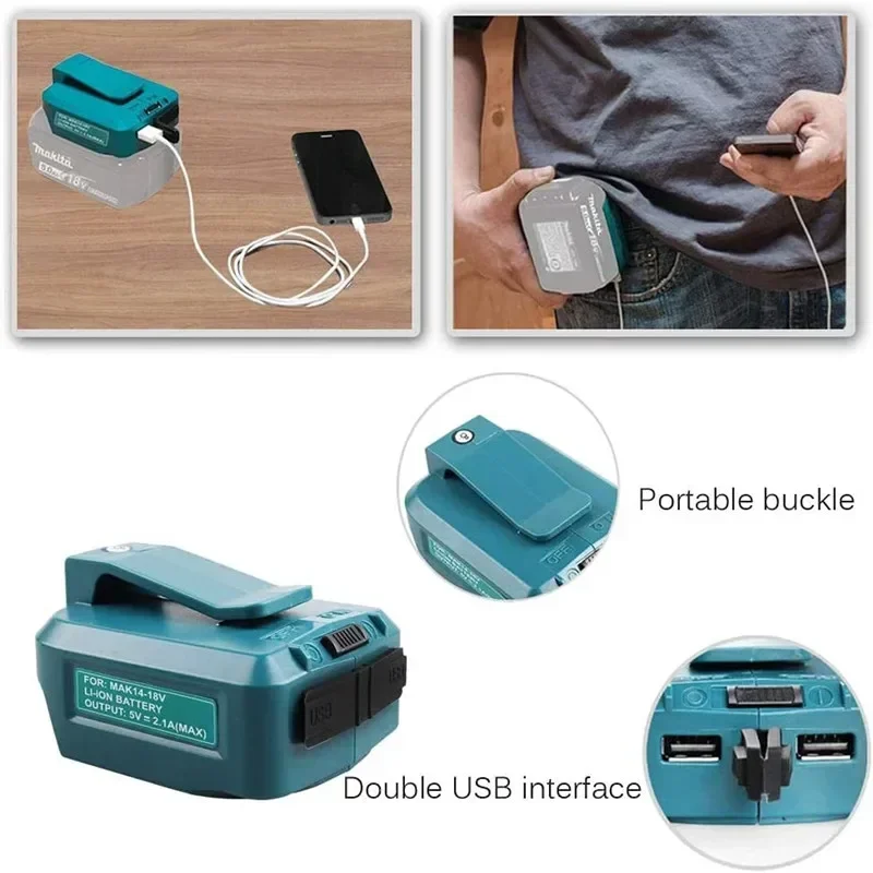 

ADP05 Dual USB Charger Adapter Converter Power Source for Makita 18V BL1815 BL1830 BL1840 Battery With LED Work Light