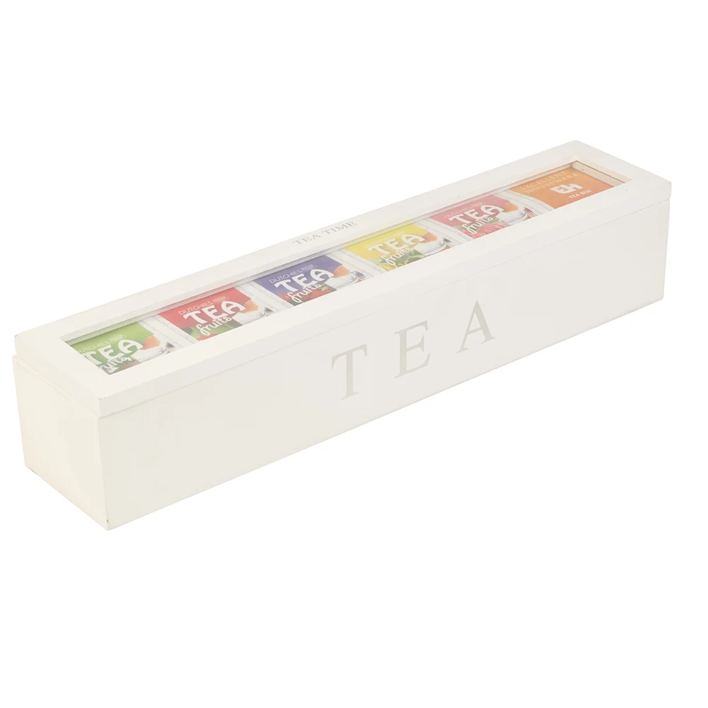 Tea Canister Natural Wood Tea Storage Box 5 Compartments Organizer for Tea Bags Dried Flowers Sugar Perfect Home Decor Gift for Love