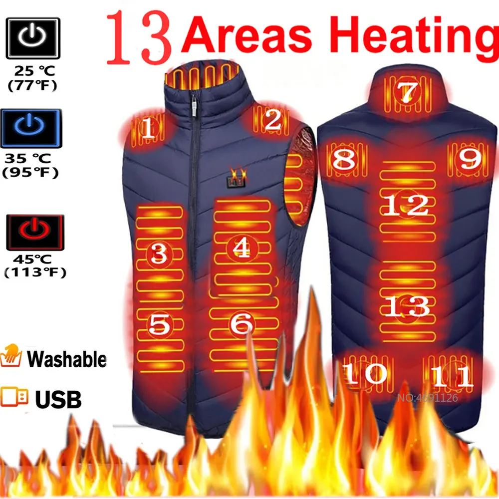 Veste chauffante électrique USB pour homme, gilet de chasse en plein air,  manteau de randonnée, grande taille, 6XL, zones métropolitaines, 13/17 -  AliExpress