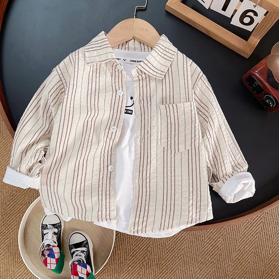 Boys Long Sleeve Plaid Shirts Spring and Autumn Collection for Young Boys with Trendy Korean Design