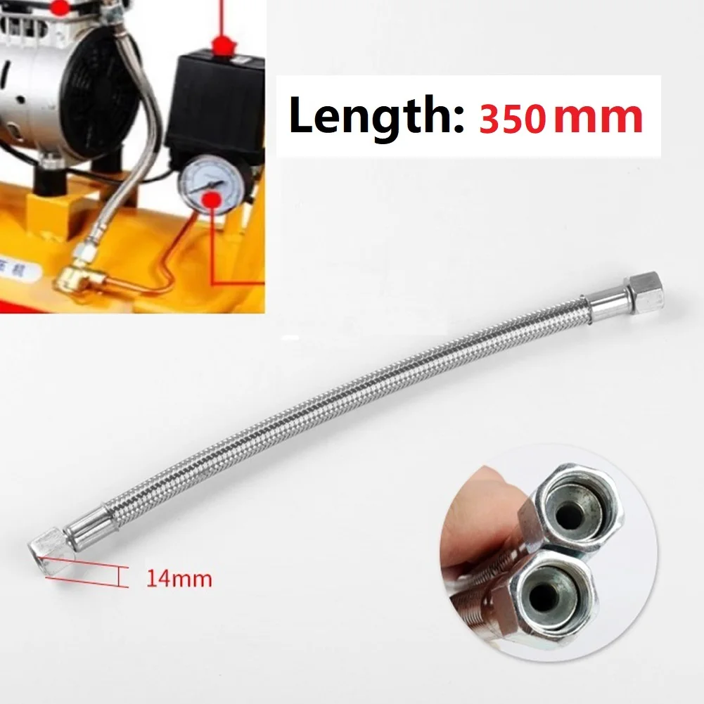 

350mm Air Compressor Flexible Hose Stainless Steel Tube Air Pump Check Valve Connecting Pipe Replacement Spare Parts Power Tools