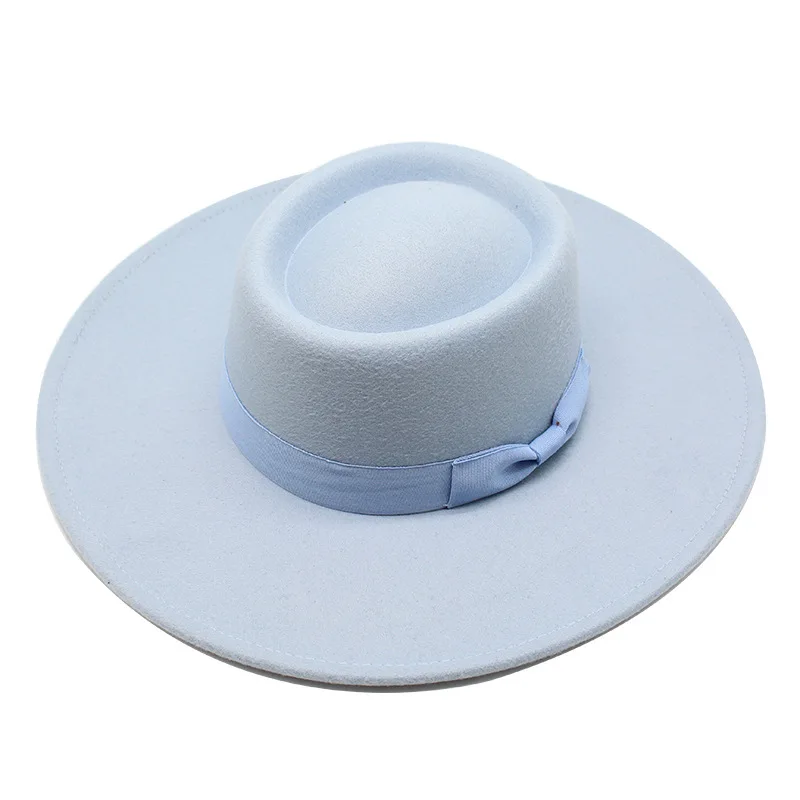 9,5 cm breiter Krempe, flacher Hut, Boater-Hut, Damen-Pokr-Pie-Hut, Filz-Fedora-Hüte mit Schleife, Kirche, Hochzeitskappe – Detail 27