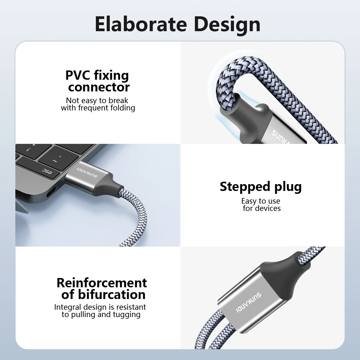 SUNKANDI Dual USB Female Hub Extension Cable