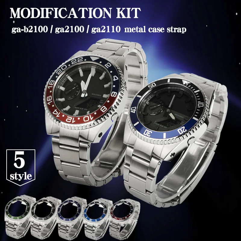 

Men's Luxury Sub GA-2100 2110 GA-B2100 Modification Kit Stainless Steel Rotatable Metal Bezel Case Ga2100 Sport Band Watch Parts