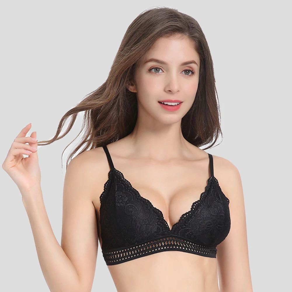Cheap French Style Bralette Seamless Deep V Lace Bra, 53% OFF