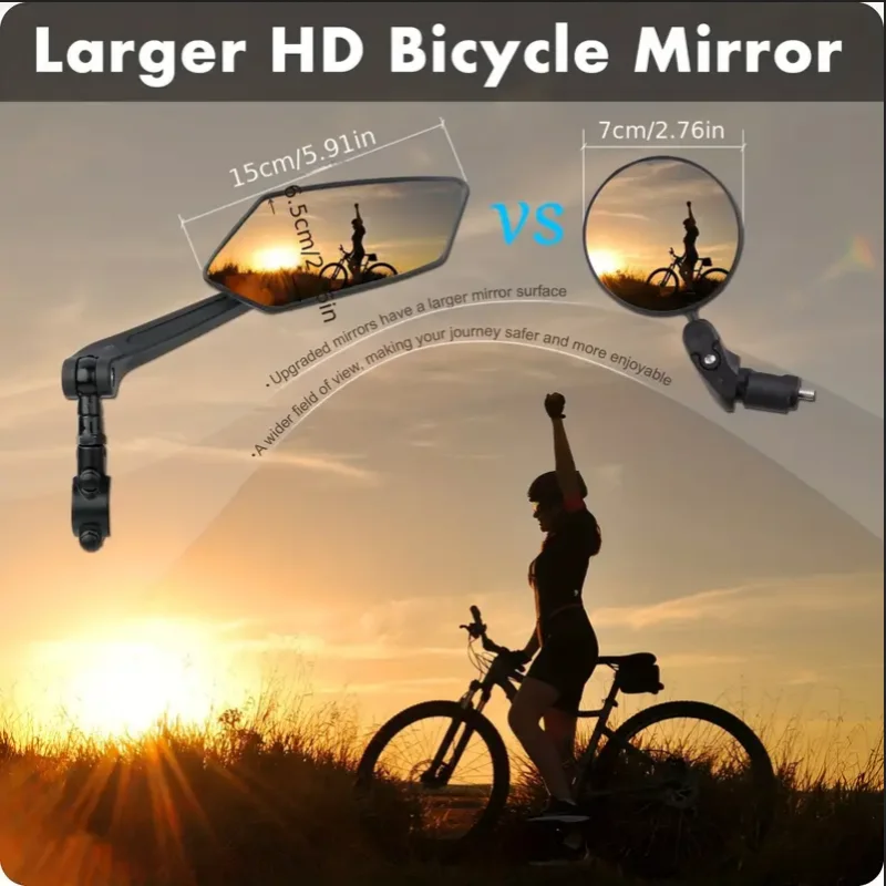 Bike Handlebar Mirror Universal Bike Handlebar Mirrors HD Wide Angle 360&deg; Rotating Durable Safety Glass Bicycles