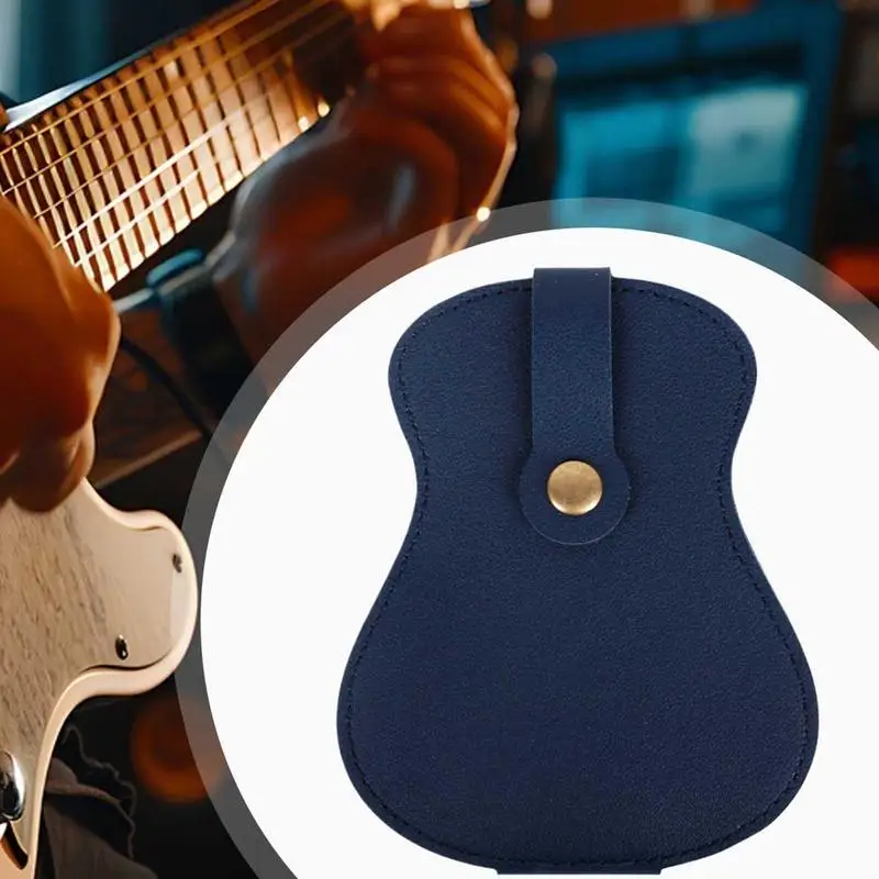 Guitar Shaped Pick Holder Lightweight Guitar Picks Holder Leather Pick Box Large Capacity Storage Bag With 18