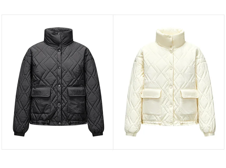 Cotton Clothing Women Stand Collar Loose New Winter Texture Rhombus Cotton Coat Fashion Casual