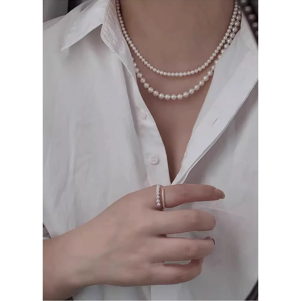 Dubbellaagse parelketting voor dames elegante hanger ketting_voghion.com