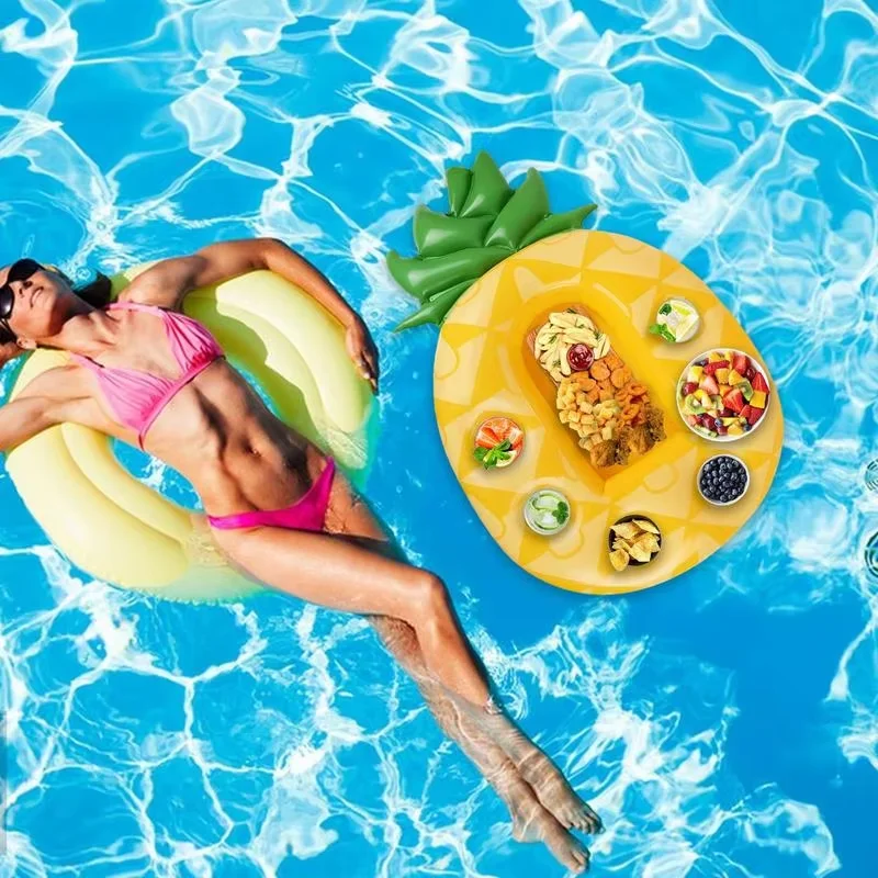 Floating Table Water Ice Bar Summer Party Ice Bag Pineapple & Avocado Shape Cup Holder Swimming Pool Inflatable Float Bucket