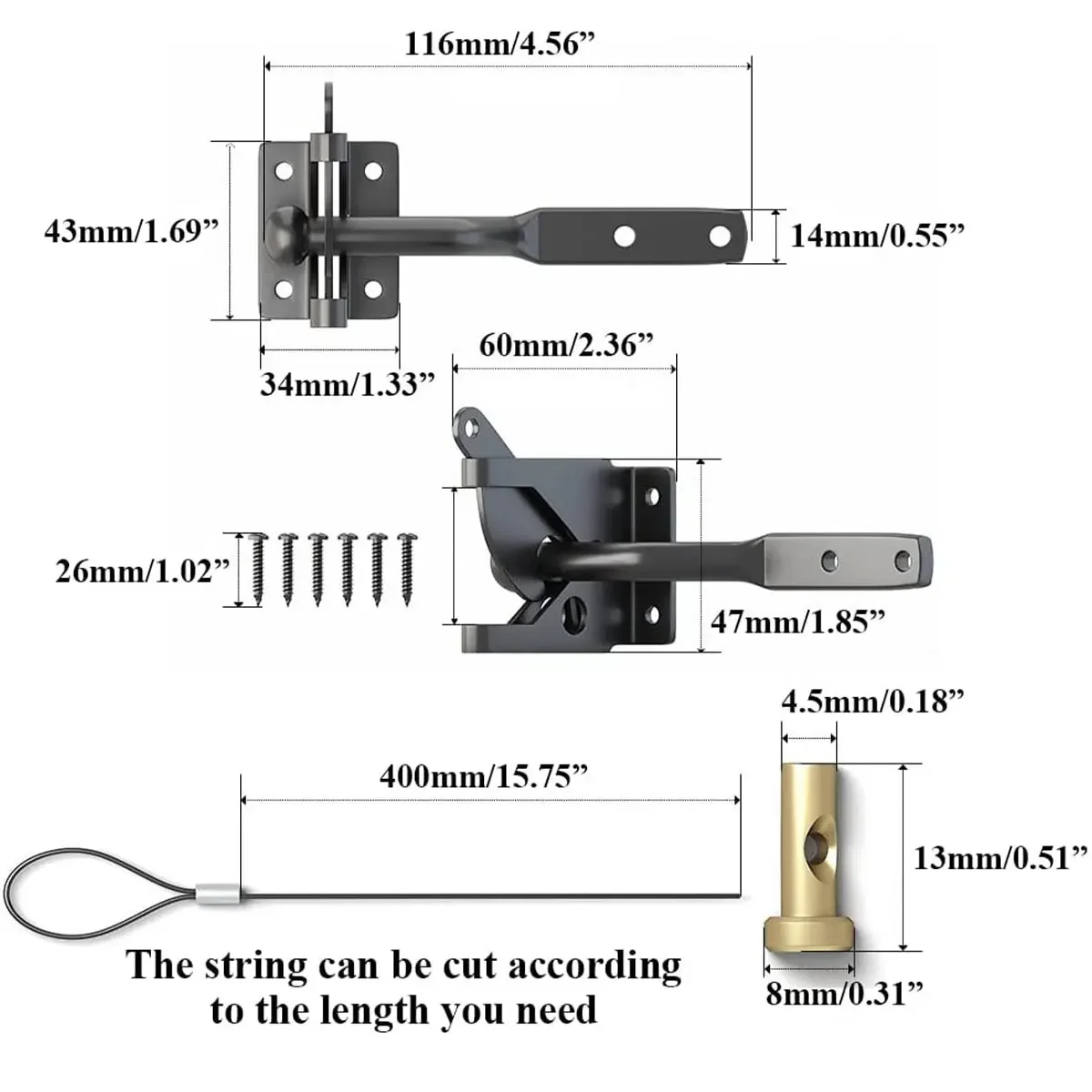 Self-Locking Gate Latch Carbon Steel Post Mounted Fence Gate Latch Heavy Duty Automatic Gravity Lever Locking Fence door latch