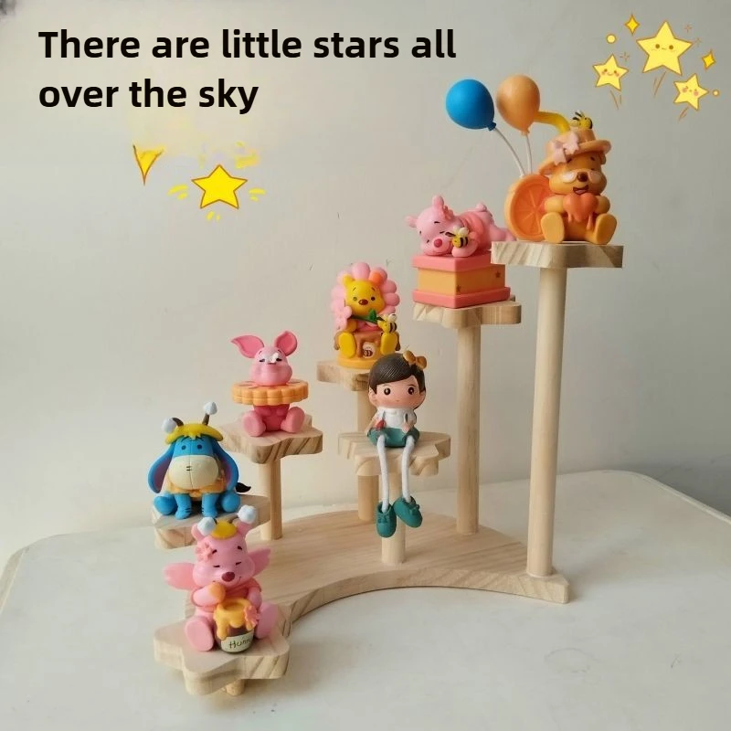 Home Storage Wood Handmade Storage Holders Desktop Doll Handmade Character Blind Box Ladder Storage Display Stand Organizer - 2