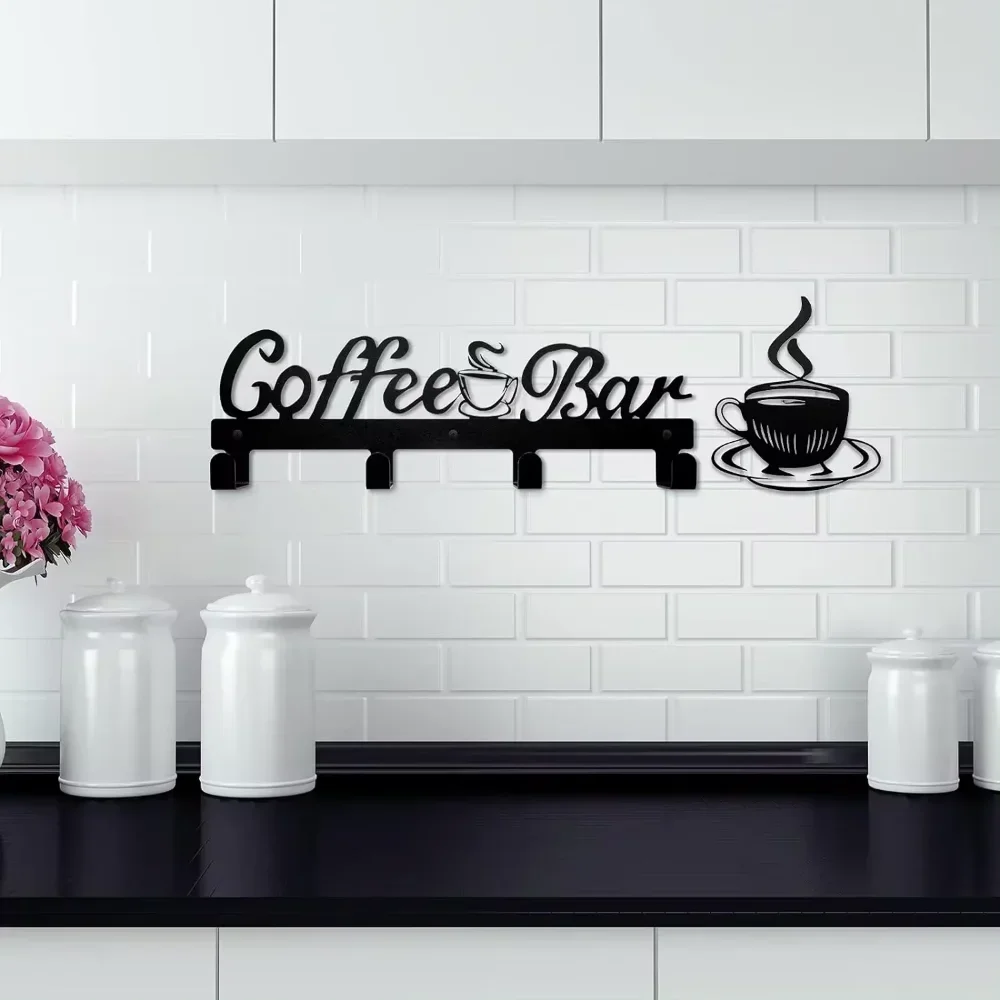Impressive Metal Coffee Cup Rack. Wall-mounted decor. Coffee bar organizer. Storage and display. Hooks for your mugs. 4