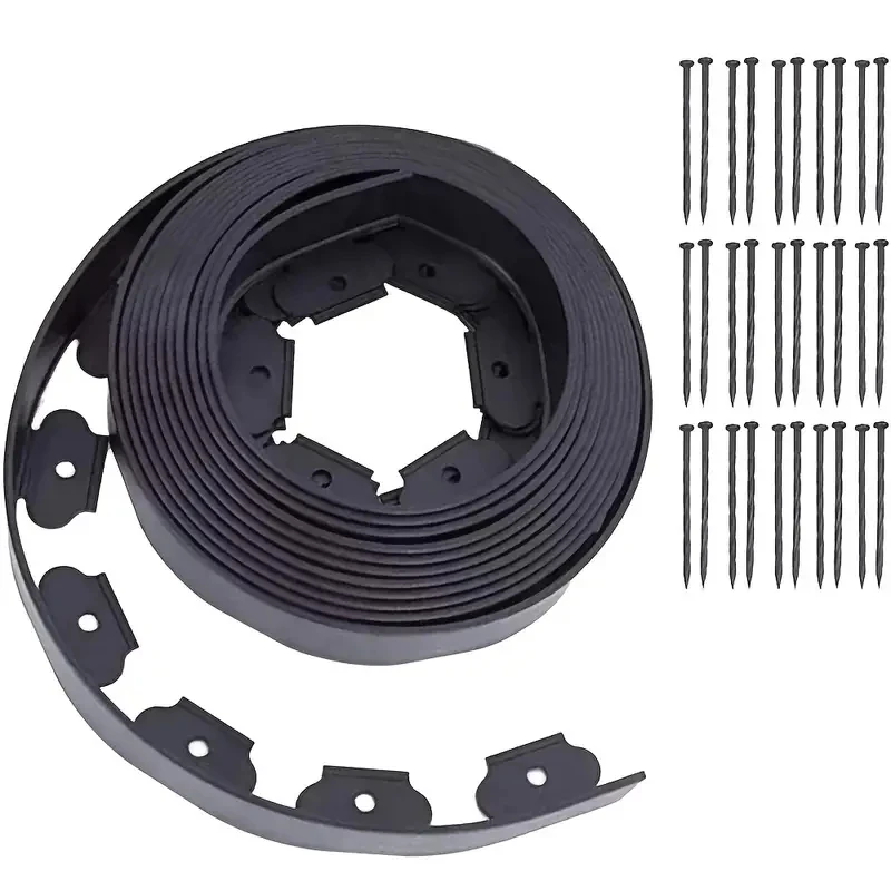 Plastic Edge Kit with 30 Anchoring Spikes, Fixed Garden Barrier, Lawn Grass, Edging Border, Landscape Edging, Easy Install, 10m