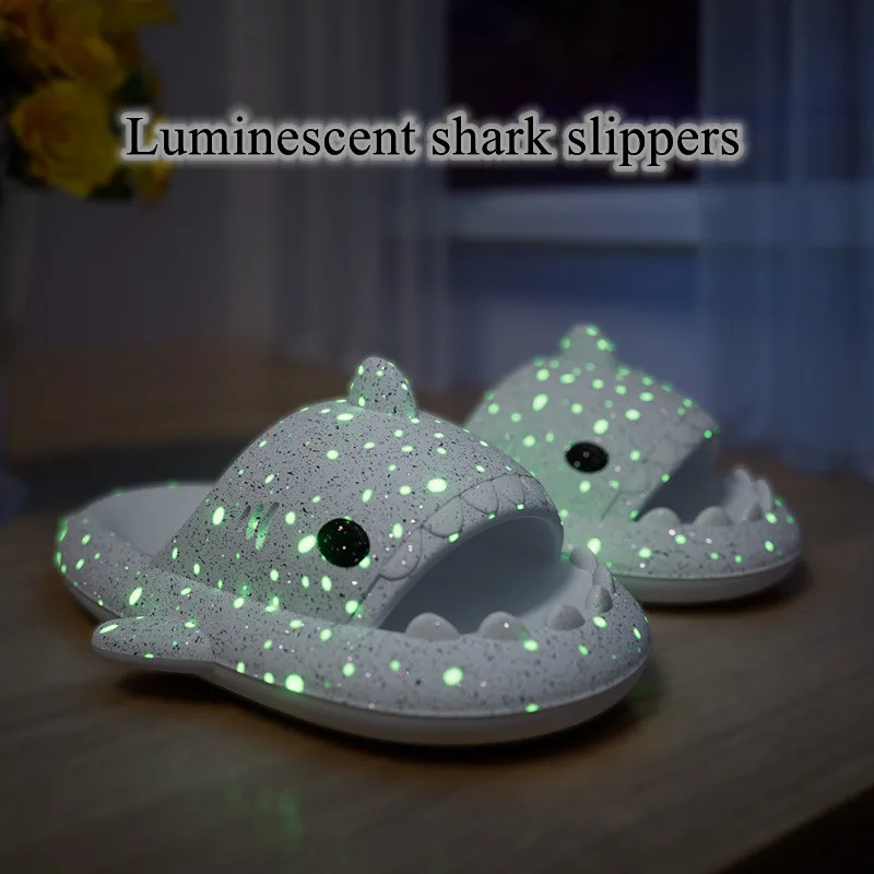 Summer Women's Fluorescence Shark Slippers Men Luminescent Thick-soled Slides Non-slip Flip Flops Couple Flat Shoes EVA Sandals 2