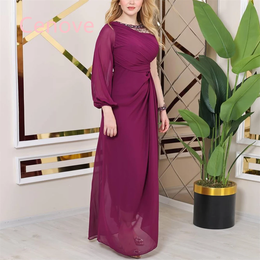 

Cenove 2024 Arab Dubai A-Line O Neckline Prom Dress Long Sleeves With Floor Length Evening Fashion Elegant Party Dress For Women