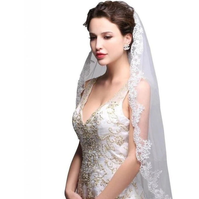 

Новая Однослойная кружевная свадебная фата для невесты 1,5 м женские аксессуары для свадебного платья в Корейском стиле