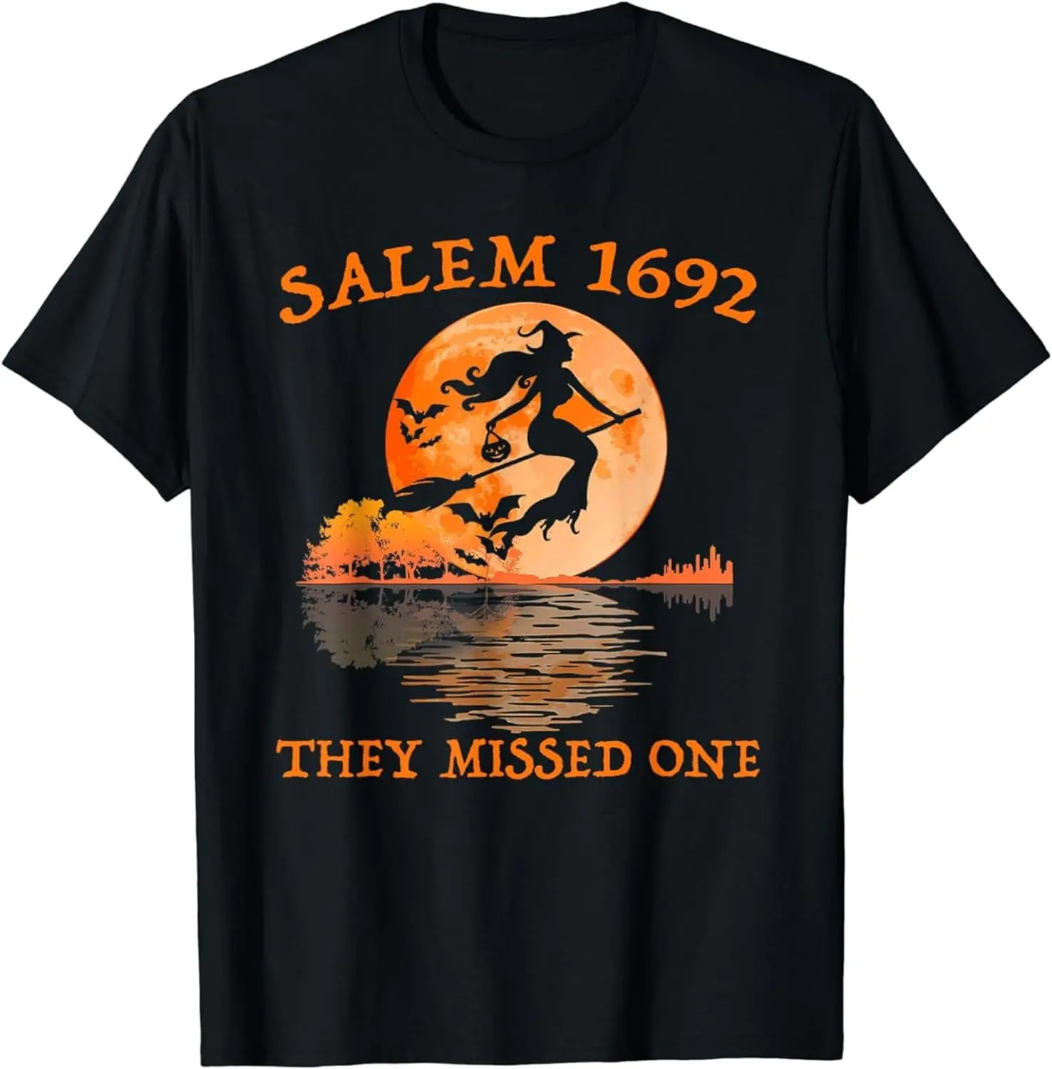 

Salem 1692 They Missed One Witch Riding Broom Halloween Crew Neck Casual Premium Polyester Breathable Tee