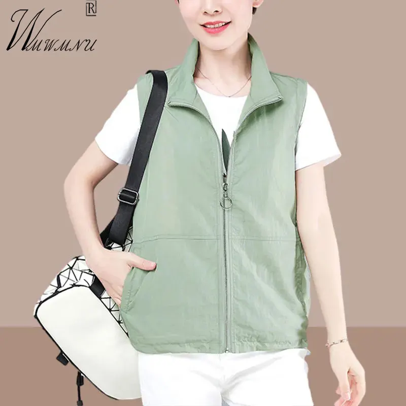 Casual Liner Cropped Summer Vest Women Lightweight Basic Turndown Collar Sleeveless Jackets Solid Color Classic Chaleco Mujer chaleco tactico militar self defense stab resistance cutting resistance wear resistance oxford gilet de combat tactical vest