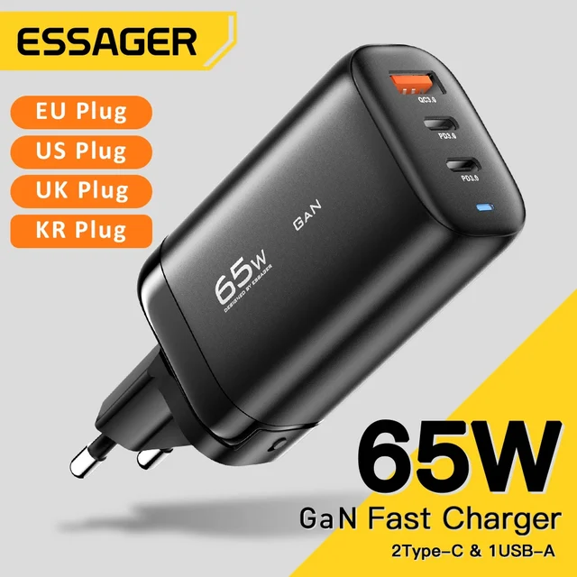 Essager 65W GaN USB Type C Charger For Laptop PPS 45W 25W Fast Charge For Samsung Xiaomi Realme mobile iPhone15 14 13 Pro Phone 1