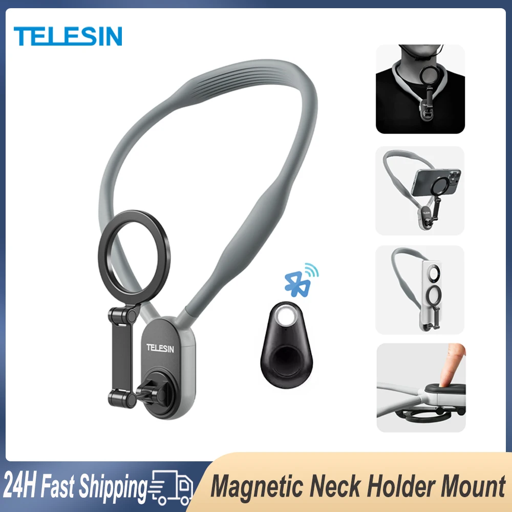 

TELESIN Silicone Magnetic Neck Mount Quick Release Hold for iPhone 15 14 13 12 SAMSUNG HUAWEI XIAOMI Neck Stand for Video Vlog