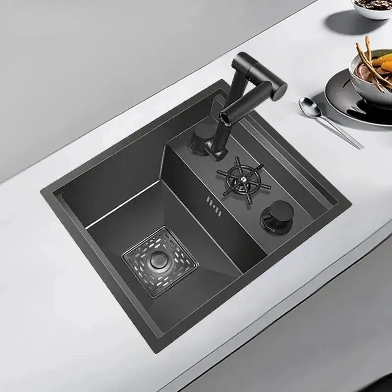 304 Stainless Steel Kitchen Sink Invisible Black Small Single Mini Hidden Kitchen Concealed Sink Bar