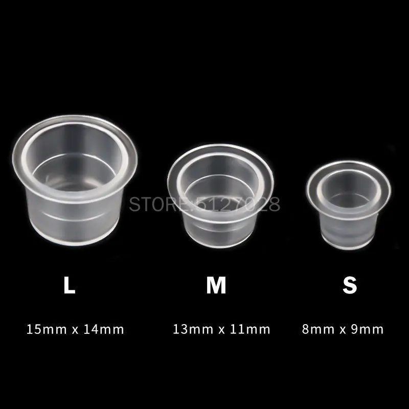 Plástico Microblading tatuagem tinta Copa Cap, pigmento Clear Holder, recipiente para agulha ponta Grip, S, M, L tamanho, 100pcs