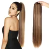 Straight Drawstring Ponytail 100% Brazilian Human Hair Extensions #P4/27 Clip On Pony Tail Hair Hairpiece For Woman Feel Soft