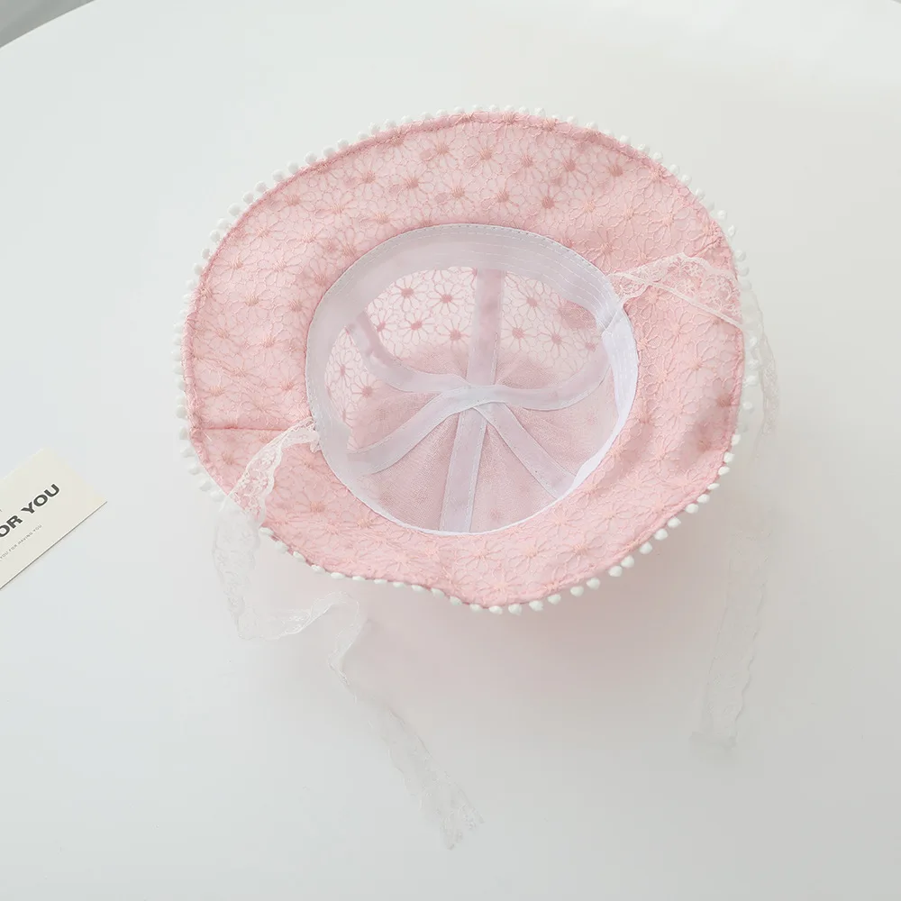 New Spring Summer Girls Fisherman Hat Patchwork Bows Flowers Lace Hat Big Brim Bucket Girls Princess Breathable