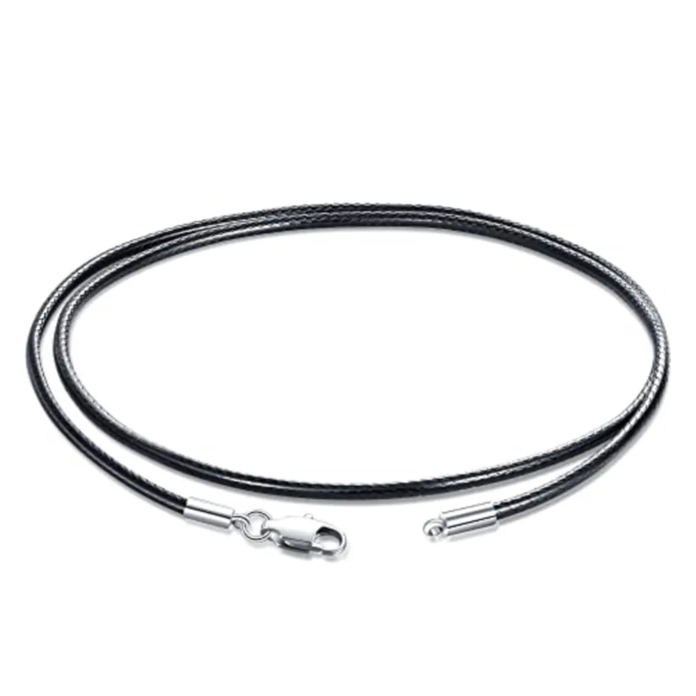 40-65cm 1-3mm Waterproof Braided Leather Necklace Cord Waxed Rope Stainless Steel Lobster Clasp Connector Chain for Men Women