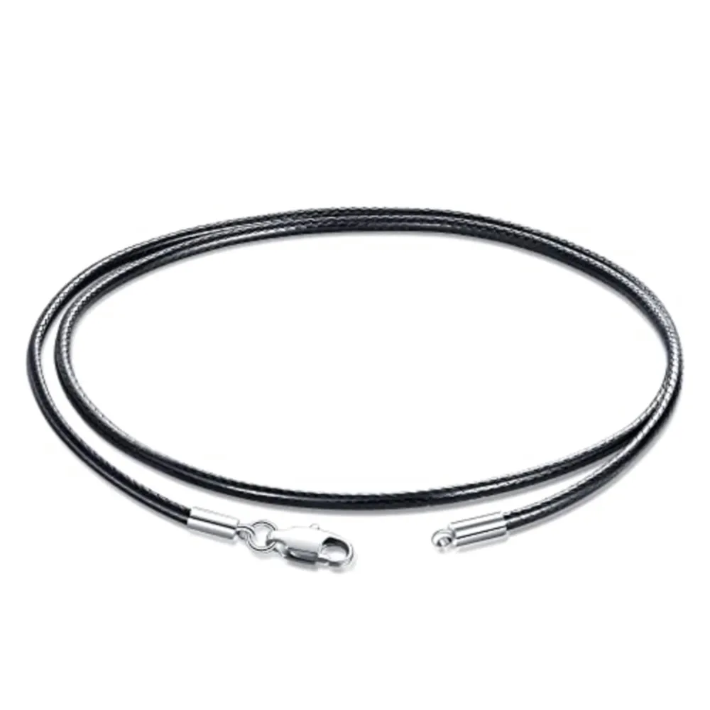 40-65cm 1-3mm 방수 꼰 가죽 목걸이 코드 왁스 로프 스테인레스 스틸 랍스터 걸쇠 커넥터 체인 남성 여성을위한